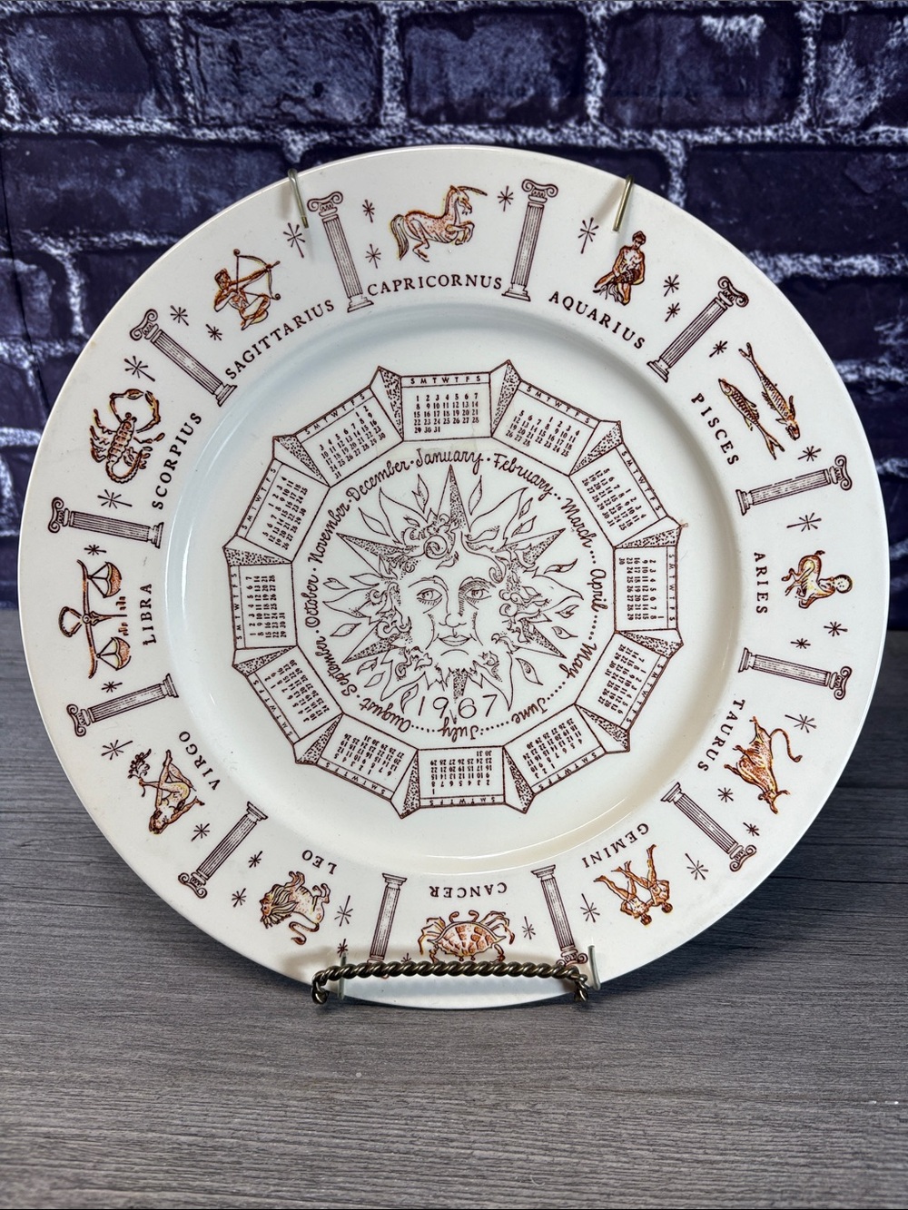 Vintage 1967 Zodiac Calendar Decorative Plate